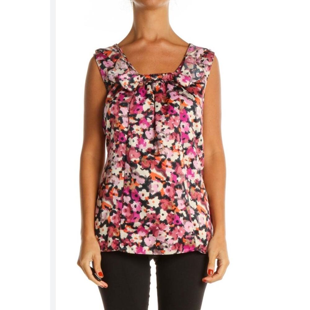 Banana Republic Pink Floral Sleeveless Satin Bow Lightweight Blouse Size M‎